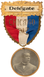 RARE BOOKER T. WASHINGTON 1912 "NATIONAL NEGRO BUSINESS LEAGUE" RIBBON BADGE.