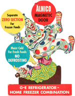 GE REFRIGERATORS ADVERTISING HANGER TRIO WITH CLOWNS.