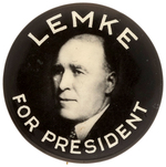 RARE UNION PARTY 1936 "LEMKE FOR PRESIDENT" REAL PHOTO BUTTON.
