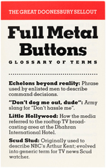 GARY TRUDEAU 1991 SET OF EIGHT DESERT STORM "FULL METAL BUTTONS".