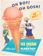 "FLARE-TOP ICE CREAM CONE" STORE SIGN TRIO WITH DON WINSLOW, THE GUMPS & WINNIE WINKLE.