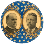 McKINLEY/ROOSEVELT JUGATE BUTTON WITH STAR BACKGROUND.