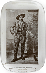 BUFFALO BILL CODY GLASS PAPERWEIGHT.