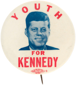 "YOUTH FOR KENNEDY" PORTRAIT BUTTON FROM 1960 PRESIDENTIAL CAMPAIGN.