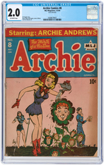 "ARCHIE COMICS" #8 MAY-JUNE 1944 CGC 2.0 GOOD+.