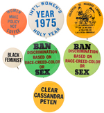 WOMEN'S RIGHTS INCLUDING RARE PETEN DEFENSE COMM. BUTTON FROM NAT. ASSOC. BLACK FEMINISTS 1978.