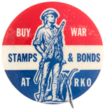 RKO MOVIE STUDIO BUTTON PROMOTING WAR STAMPS & BONDS FROM HAKE'S CPB.