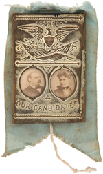 CLEVELAND AND WIFE RARE "OUR CANDIDATES" MECHANICAL REAL PHOTO BADGE C. 1888.