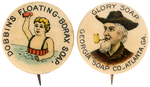 TWO 1896-1898 SOAP AD BUTTONS COLOR PLATE SPECIMENS FROM THE HAKE BOOK.