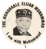 ELIJAH MUHAMMAD RARE PORTRAIT BUTTON PLUS NATION OF ISLAM KEY FOB.