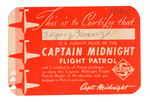 “CAPTAIN MIDNIGHT FLIGHT PATROL” SCARCE SECOND YEAR MEMBERSHIP CARD.