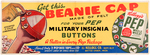 "KELLOGG'S PEP MILITARY INSIGNIA BUTTONS/BEANIE" STORE SIGN.
