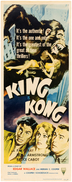 "KING KONG" 1956 RE-RELEASE LINEN-MOUNTED INSERT POSTER.