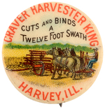CRAVER HARVESTER KING RARE FARM MACHINE BUTTON FROM HAKE BOOK COLOR PLATES.