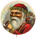 GRAPHIC SANTA BUTTON WITH "A MERRY CHRISTMAS" PIPESMOKE CLOUD FROM HAKE COLOR PLATES.