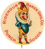 EARLY GROCERY CO. BUTTON WITH PUNCH CHARACTER FROM HAKE BOOK COLOR PLATES.