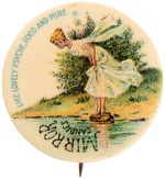 "MIRROR CANDIES" C. 1910 RARE AD BUTTON FROM HAKE BOOK COLOR PLATES.