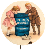 TELLING'S ICE CREAM RARE BUTTON FROM HAKE BOOK COLOR PLATES.