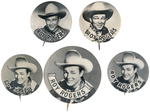 ROY ROGERS FIVE PORTRAIT BUTTONS INCLUDING ONE OF HIS EARLIEST.