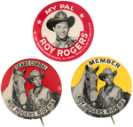 ROY ROGERS PAIR OF SCARCE "RIDERS CLUB" BUTTONS PLUS IDEAL DOLL BUTTON.