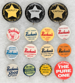 BUCHAN'S BREAD THREE HIGH RANK AND NINE SLOGAN BUTTONS PLUS THREE MISC.