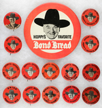 HOPALONG CASSIDY 15 BREAD, MILK AND RARE TV STATION ENDORSEMENT BUTTONS.