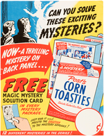 "POST'S CORN TOASTIES MAGIC MYSTERY SOLUTION CARD" PREMIUM SIGN.