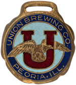 "UNION BREWING CO. PEORIA, ILL." ENAMEL ON BRASS WATCH FOB.