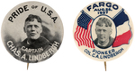 LINDBERGH HOMECOMING AND USA TOUR SCARCE "PRIDE" & RARE "FARGO" BUTTONS.