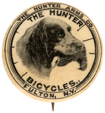 "THE HUNTER ARMS CO." 1896 BUTTON PROMOTING THEIR BICYCLES.