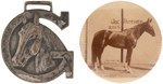 JOE PATCHEN, SIRE OF DAN PATCH, 1890s REAL PHOTO BUTTON & HORSE TONIC FOB.