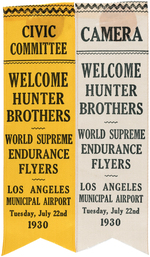 HUNTER BROS. 1930 ENDURANCE FLIGHT RECORD PAIR OF LOS ANGELES WELCOME RIBBONS.