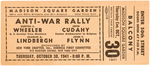 WORLD WAR II ANTI-WAR RALLY TICKET WITH CHARLES LINDBERGH AS SPEAKER.