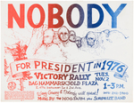 YIPPIE 1976 "NOBODY FOR PRESIDENT IN '76" U.N. PLAZA RALLY HANDBILL PLUS BUTTON.