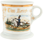 MILITARY OCCUPATIONAL SHAVING MUG WITH CALVARY CHARGE SCENE.