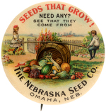 "THE NEBRASKA SEED CO." BEAUTIFUL AND SCARCE COLLECTORS' FAVORITE BUTTON.