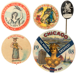 FIVE ILLINOIS BUTTONS 1899-1909 INCLUDING TWO OUTSTANDING FROM CHICAGO.