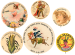 SIX GRAPHIC IOWA BUTTONS 1898-1949.