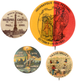 THREE INDIANA CARNIVAL, FESTIVAL AND CITY PROMO BUTTONS PLUS YAZOO VALLEY.