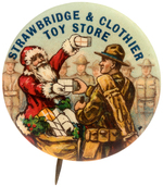 SANTA PRESENTS GIFTS TO WWI TROOPS C. 1918 SCARCE BUTTON.