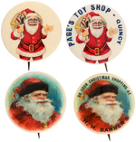 SANTA TWO EARLY SALESMAN SAMPLE BUTTONS PLUS TWO MATCHING WITH IMPRINTS.