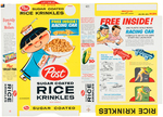 POST "RICE KRINKLES" FILE COPY CEREAL BOX FLAT WITH "RACING CAR" OFFER.