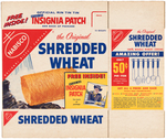 NABISCO "SHREDDED WHEAT" FILE COPY CEREAL BOX FLAT WITH RIN TIN TIN INSIGNIA PATCH SET.