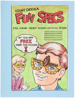 GENERAL MILLS "COUNT CHOCULA FUN SPECS" CEREAL BOX BACK PROTOTYPE ORIGINAL ART.