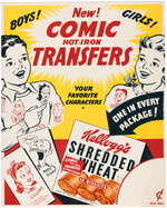 KELLOGG'S SHREDDED WHEAT "COMIC HOT-IRON TRANSFERS" STORE SIGN .