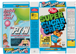 POST "SUPER SUGAR CRISP" FILE COPY CEREAL BOX FLAT WITH "FLY-HI OBSERVATION BALLOON" OFFER.