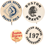 BOSTON BRAVES BUTTONS TWO UNLISTED AND TWO MUCHINSKY PLATE EXAMPLES.