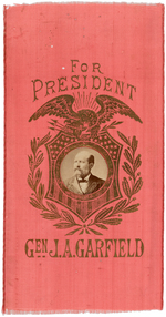 "FOR PRESIDENT GEN. J. A. GARFIELD" RIBBON WITH APPLIED ALBUMEN PHOTO.