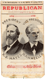 HAYES/WHEELER 1876 WOVEN SILK JUGATE RIBBON.