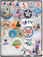 MONTREAL EXPOS ALL 20 MUCHINSKY BOOK PHOTO PLATE BUTTONS PLUS FOUR UNLISTED.